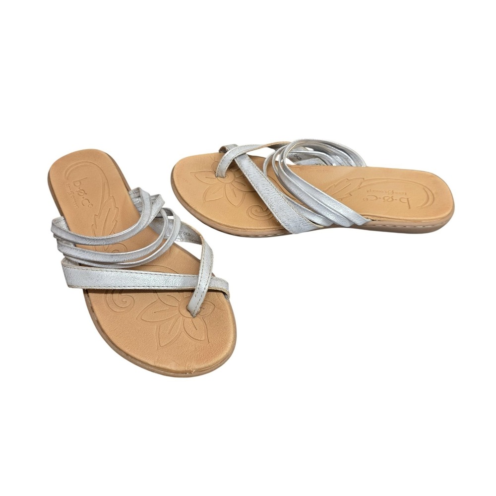 B.o.c Sandals Womens Size 8 Silver Strappy Slide Comfort Casual Flat Shoes
